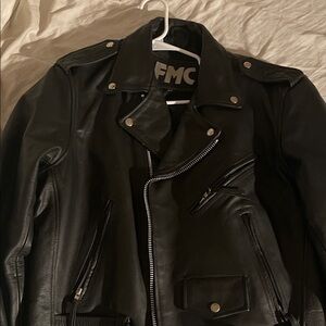 FMC Black Leather Bomber Jacket for Men